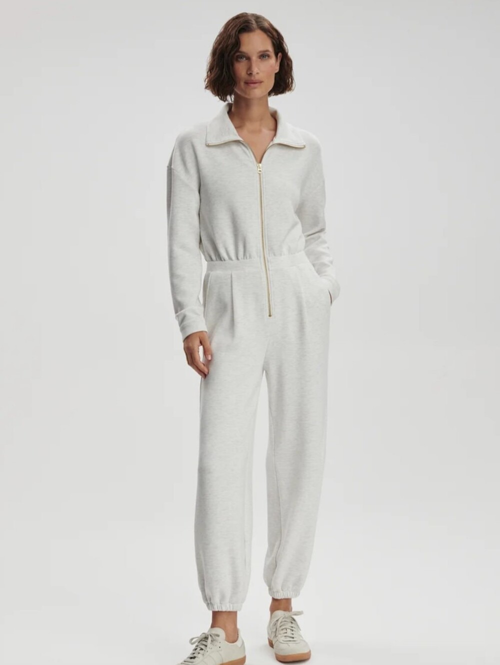 Varley Jessie Double Soft Ivory Mark Zip-Front Jumpsuit Size Small